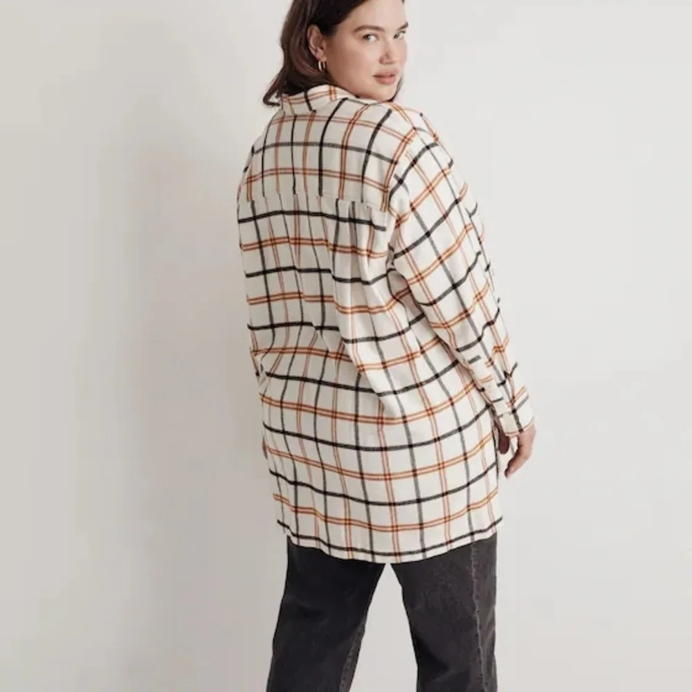 Madewell White and Orange Plaid Button-Down Shirt
